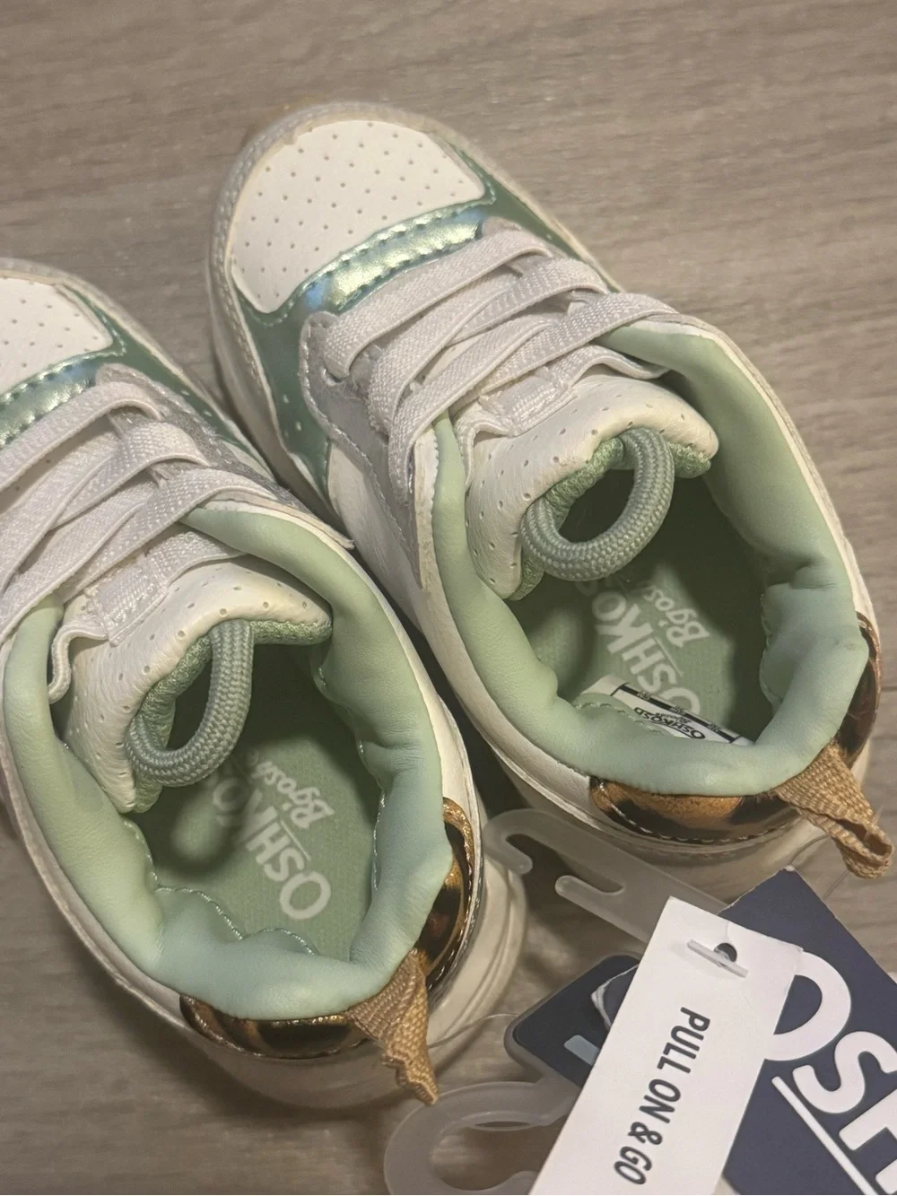 OshKosh B'gosh Mint Green & White and cheetah print Kids Pull-On Sneakers